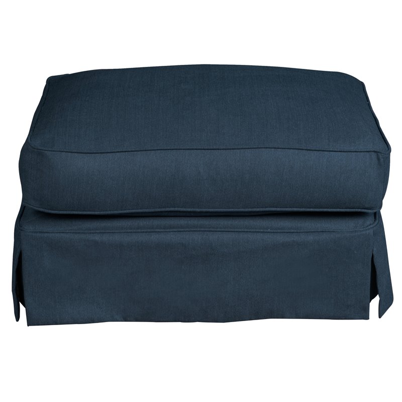 Sunset Trading Horizon Wood/Fabric Slipcovered Ottoman in Navy