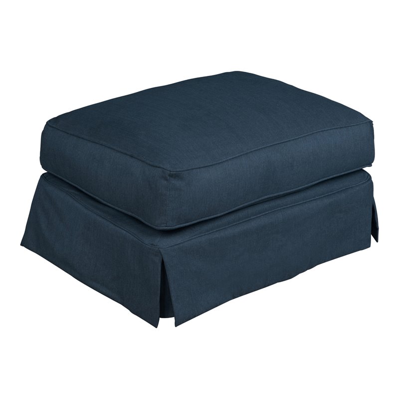 Sunset Trading Horizon Wood/Fabric Slipcovered Ottoman in Navy
