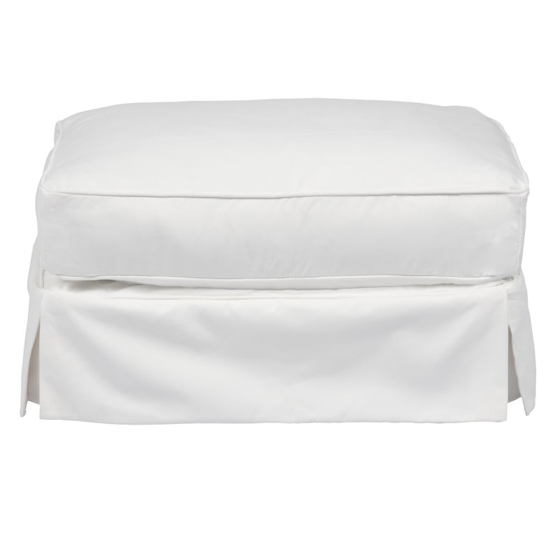 Sunset Trading Horizon Wood/Fabric Slipcovered Ottoman in White