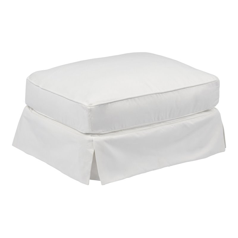 Sunset Trading Horizon Wood/Fabric Slipcovered Ottoman in White