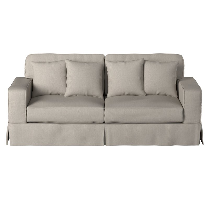 Sunset Trading Americana Box Cushion Fabric Slipcovered Sofa in Light Gray