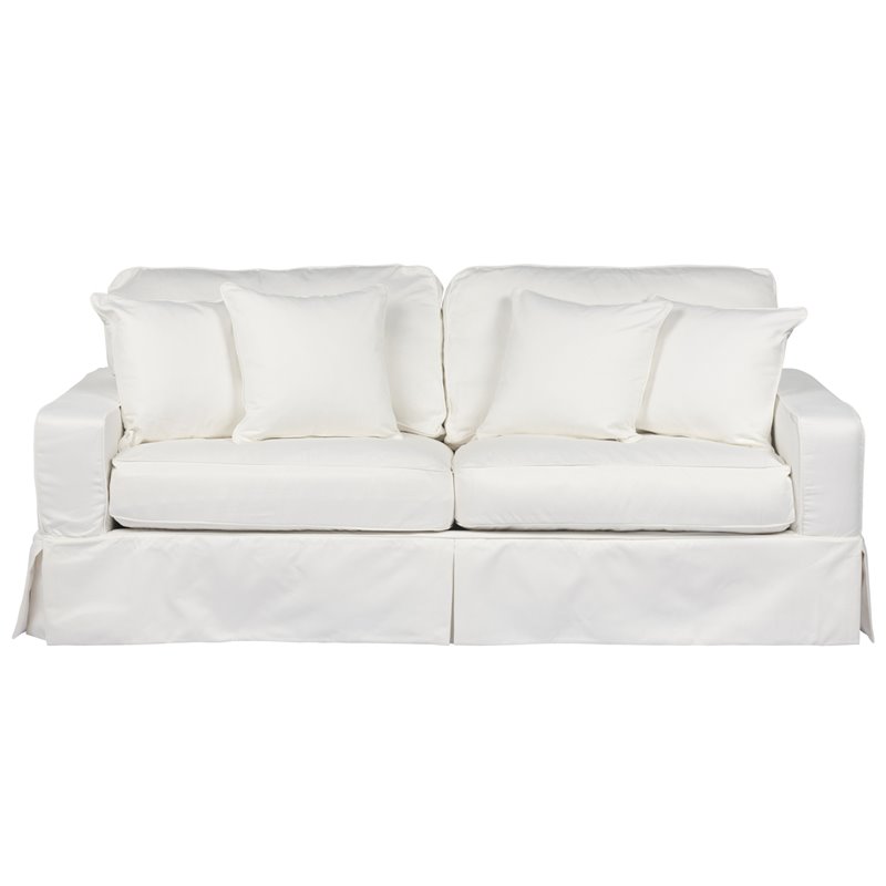 Sunset Trading Americana Box Cushion Fabric Slipcovered Sofa in White