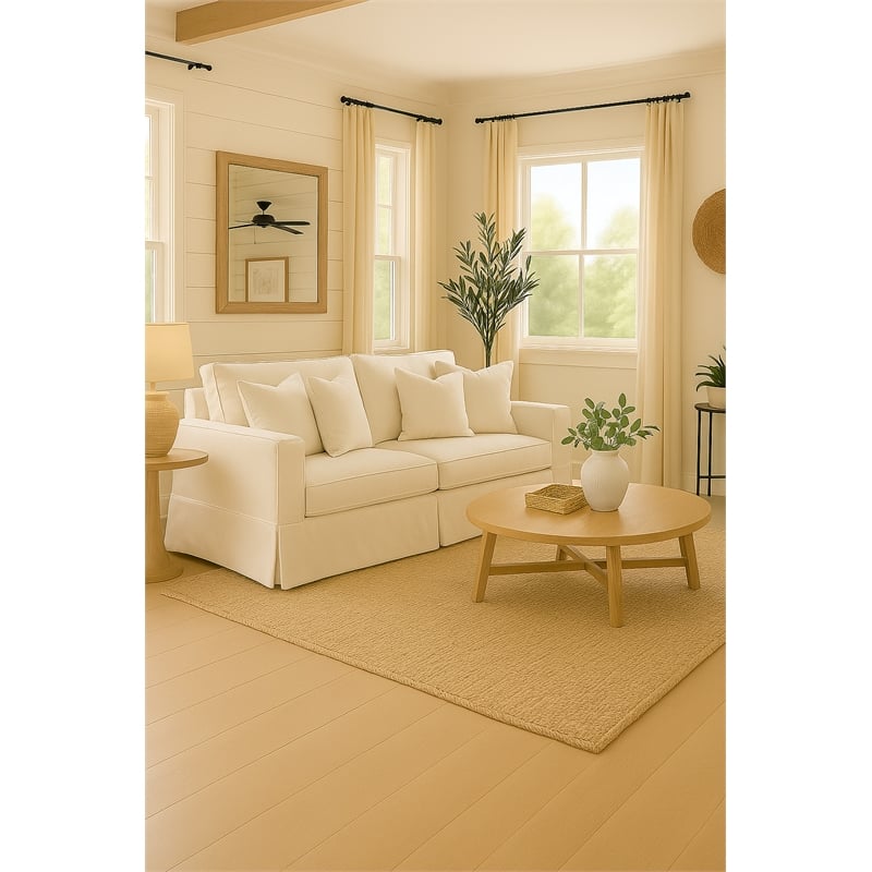 Sunset Trading Americana Box Cushion Fabric Slipcovered Sofa in White