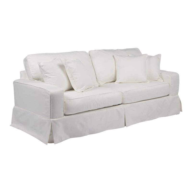 Sunset Trading Americana Box Cushion Fabric Slipcovered Sofa in White
