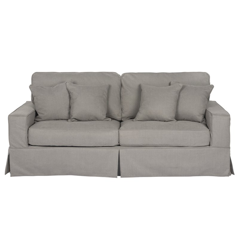 Sunset Trading Americana Box Cushion Fabric Slipcovered Sofa in Gray