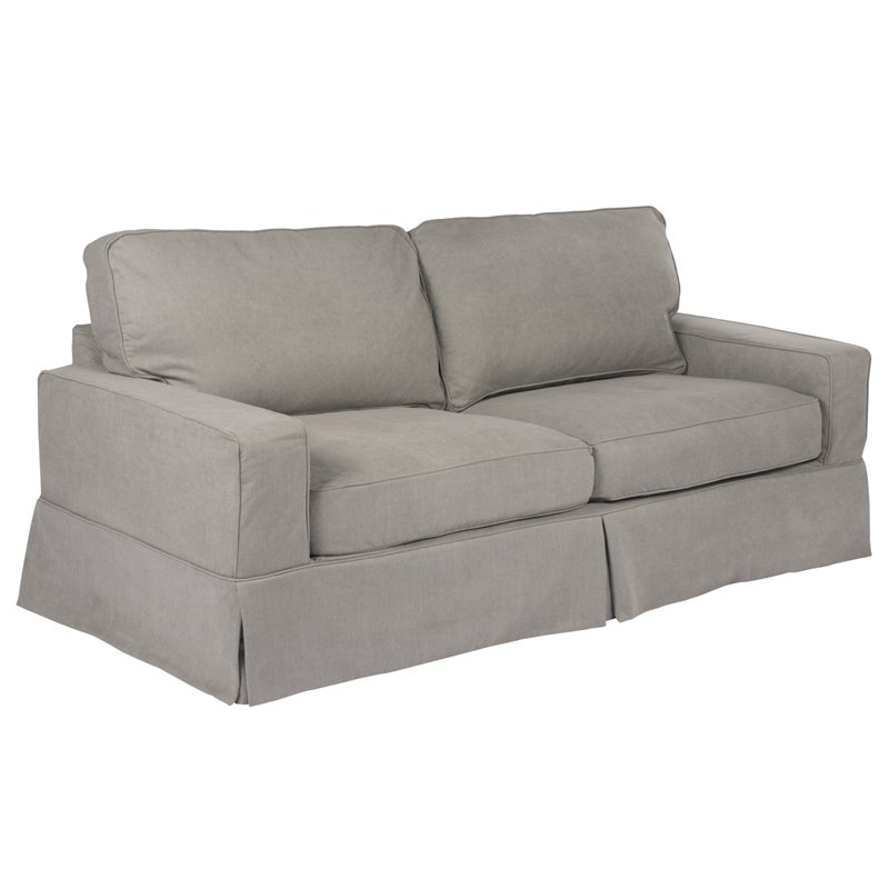 Sunset Trading Americana Box Cushion Fabric Slipcovered Sofa in Gray