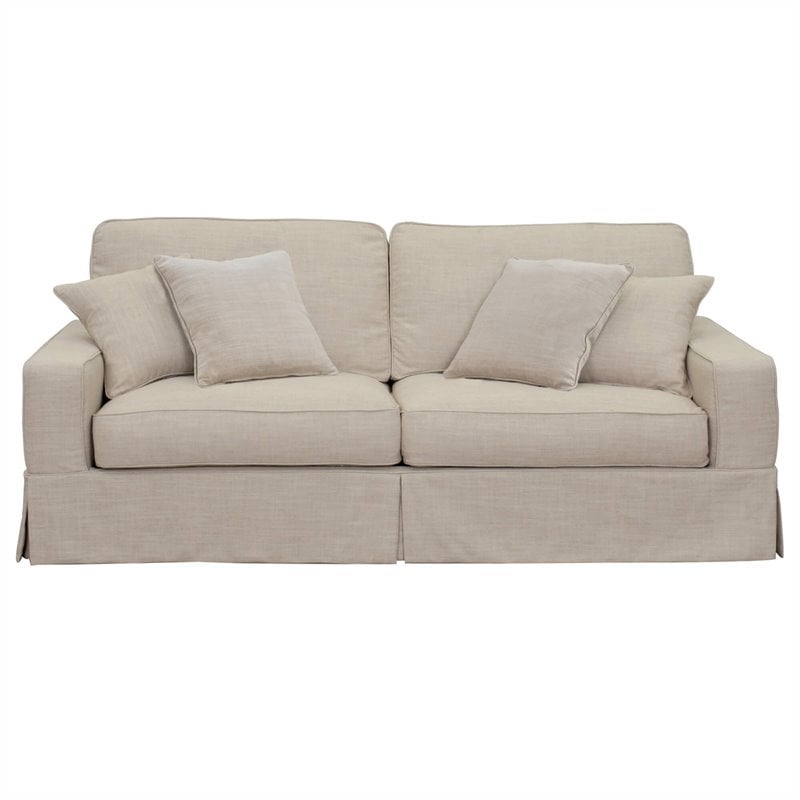 Sunset Trading Americana Box Cushion Fabric Slipcovered Sofa in Linen Gray