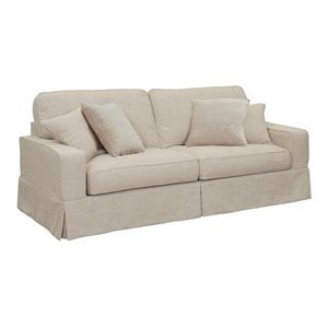 Sunset Trading Americana Box Cushion Fabric Slipcovered Sofa in Linen Gray