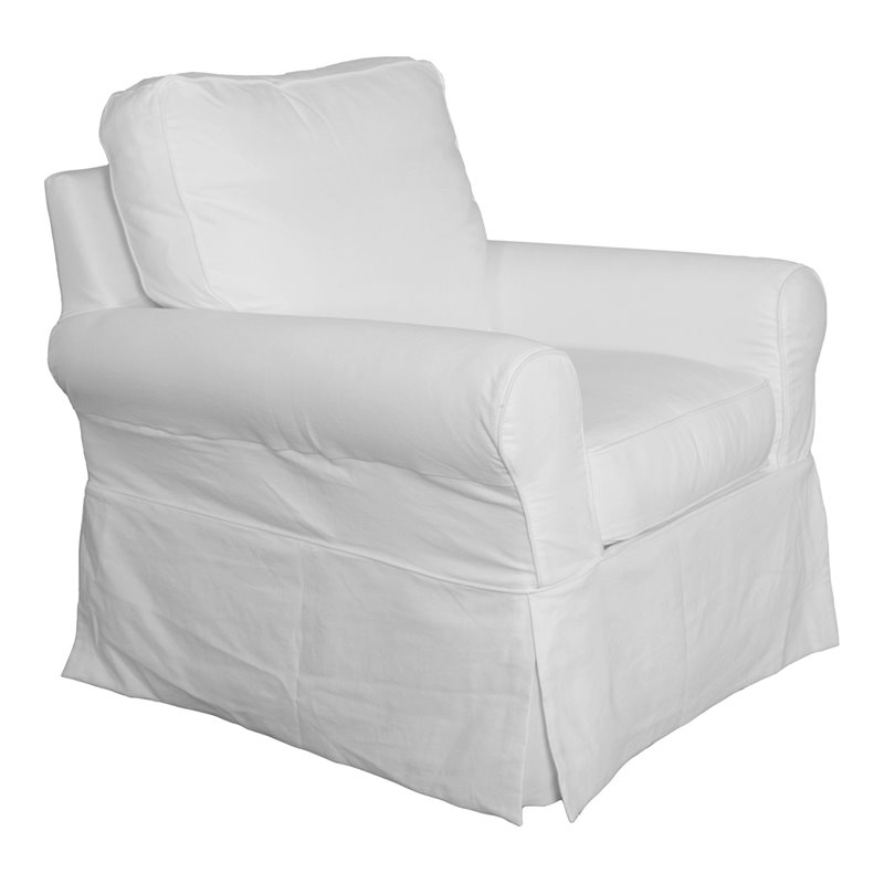Sunset Trading Horizon Cotton Slipcovered Swivel Rocking Chair in Warm White