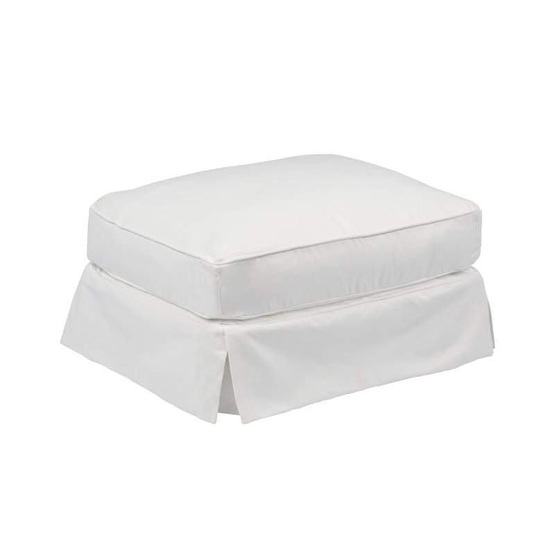 Sunset Trading Horizon T-Cushion Cotton Slipcovered Chair with Ottoman in White