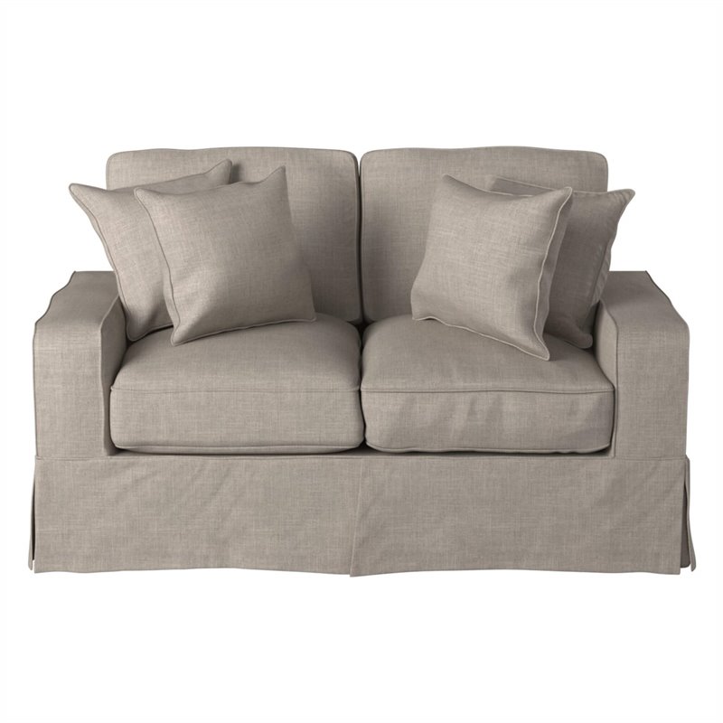 Sunset Trading Americana Box Cushion Fabric Slipcovered Loveseat in Light Gray