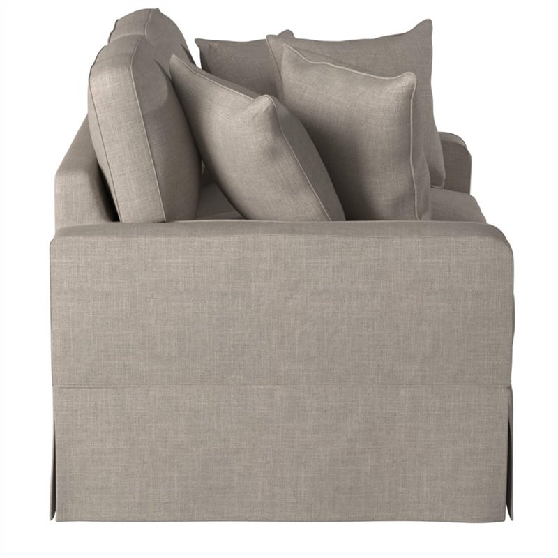 Sunset Trading Americana Box Cushion Fabric Slipcovered Loveseat in Light Gray