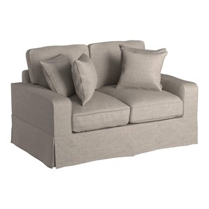 Sunset Trading Americana Box Cushion Fabric Slipcovered Loveseat in Light Gray