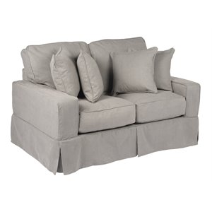 Sunset Trading Americana Box Cushion Fabric Slipcovered Loveseat in Gray
