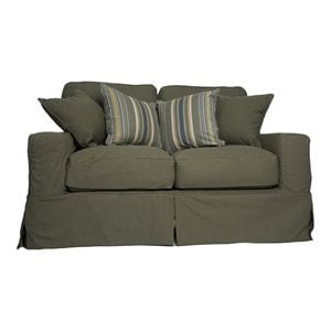 Sunset Trading Americana Box Cushion Cotton Slipcovered Loveseat in Forest Green