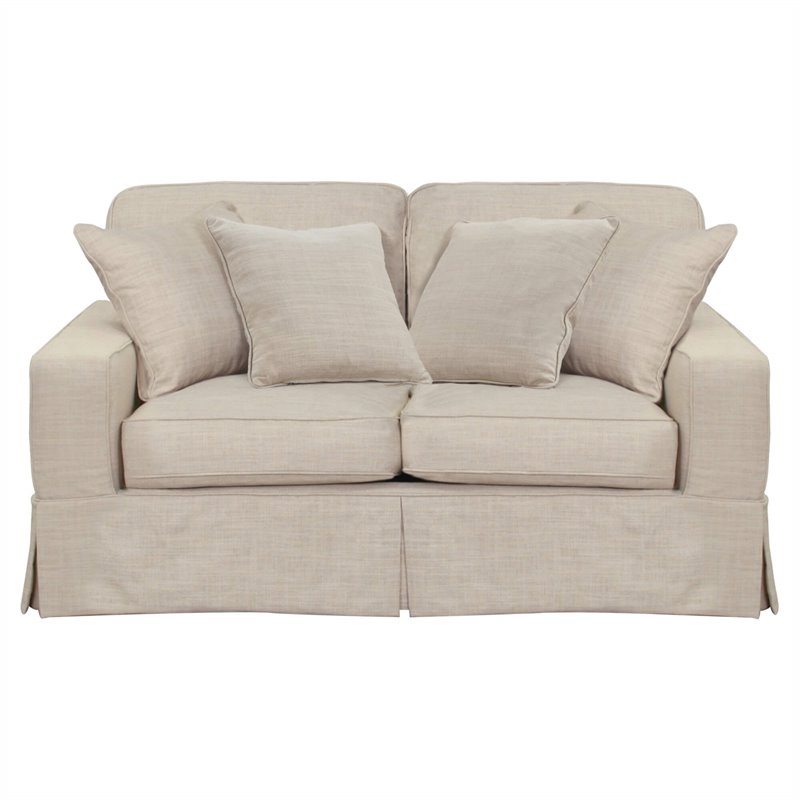 Sunset Trading Americana Box Cushion Fabric Slipcovered Loveseat in Linen Beige