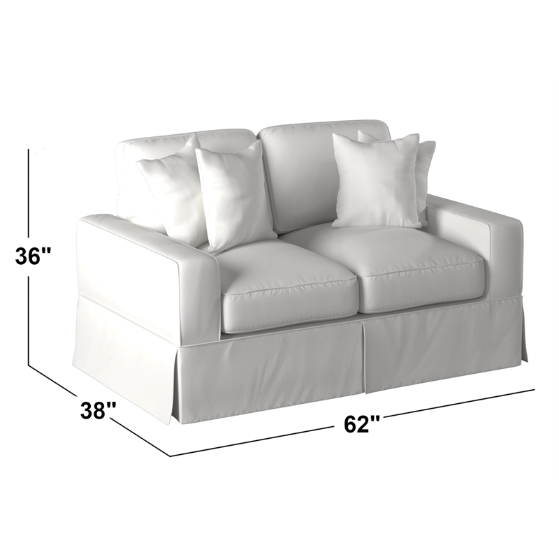 Sunset Trading Americana Box Cushion Fabric Slipcovered Loveseat in Linen Beige