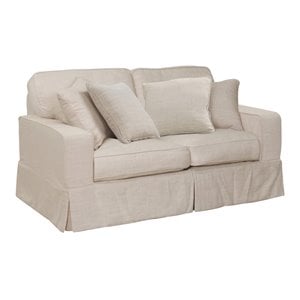 Sunset Trading Americana Box Cushion Fabric Slipcovered Loveseat in Linen Beige