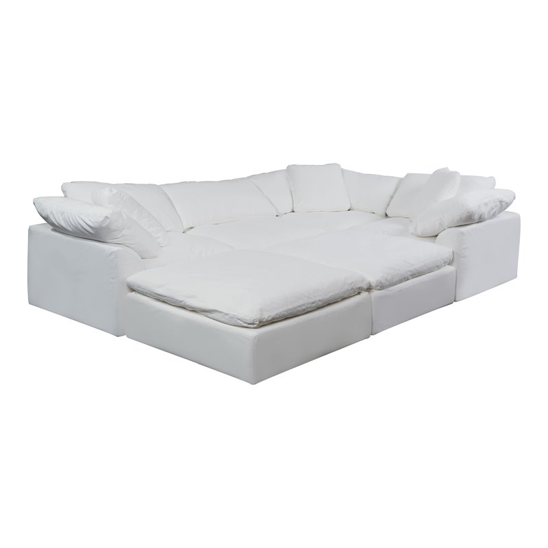 Sunset Trading Puff 6-Piece Fabric Slipcover Sectional Sofa in White