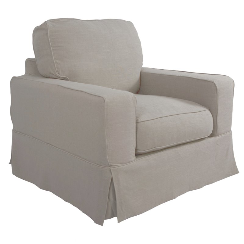 Sunset Trading Americana Box Cushion Fabric Slipcovered Chair in Light Gray