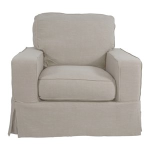 Sunset Trading Americana Box Cushion Fabric Slipcovered Chair in Light Gray