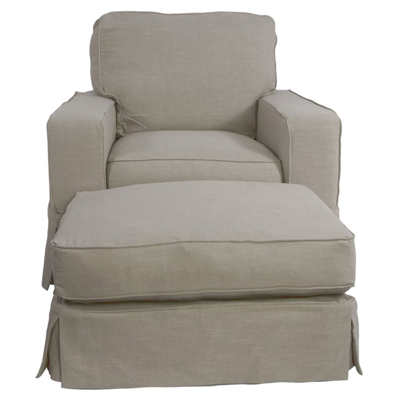 Sunset Trading Americana Fabric Slipcovered Chair and Ottoman in Light Gray