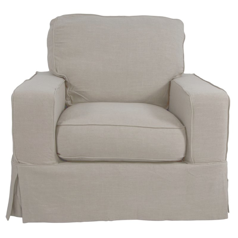 Sunset Trading Americana Fabric Slipcovered Chair and Ottoman in Light Gray