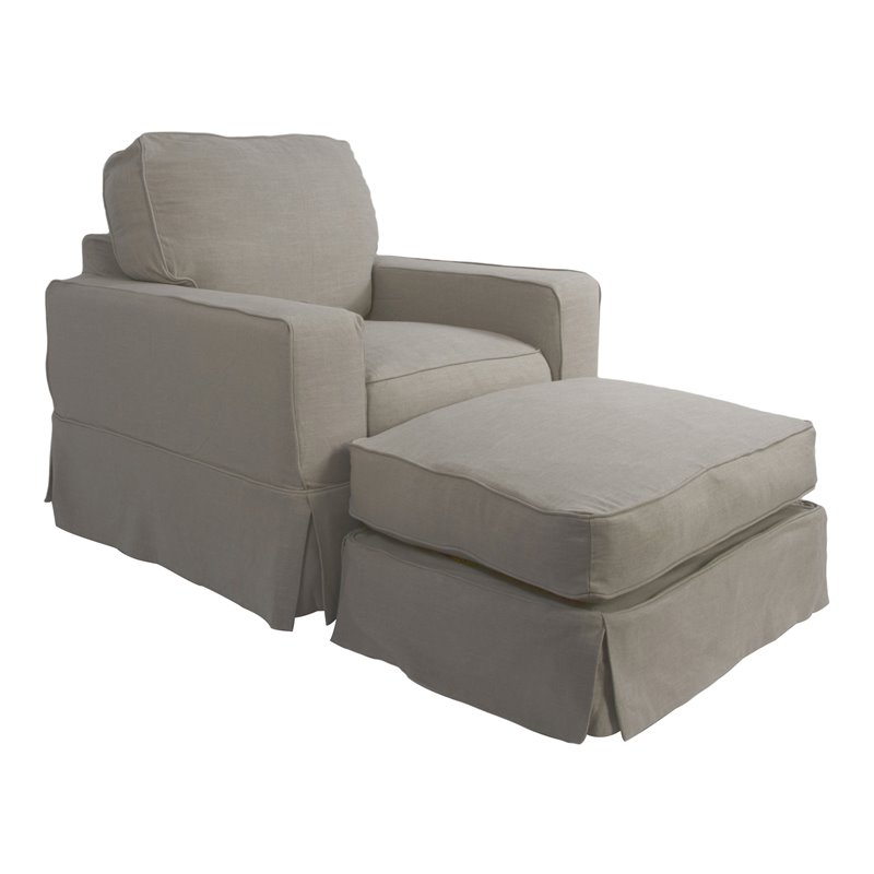 Sunset Trading Americana Fabric Slipcovered Chair and Ottoman in Light Gray