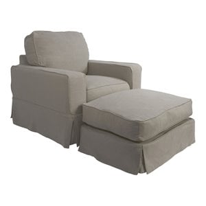 Sunset Trading Americana Fabric Slipcovered Chair and Ottoman in Light Gray