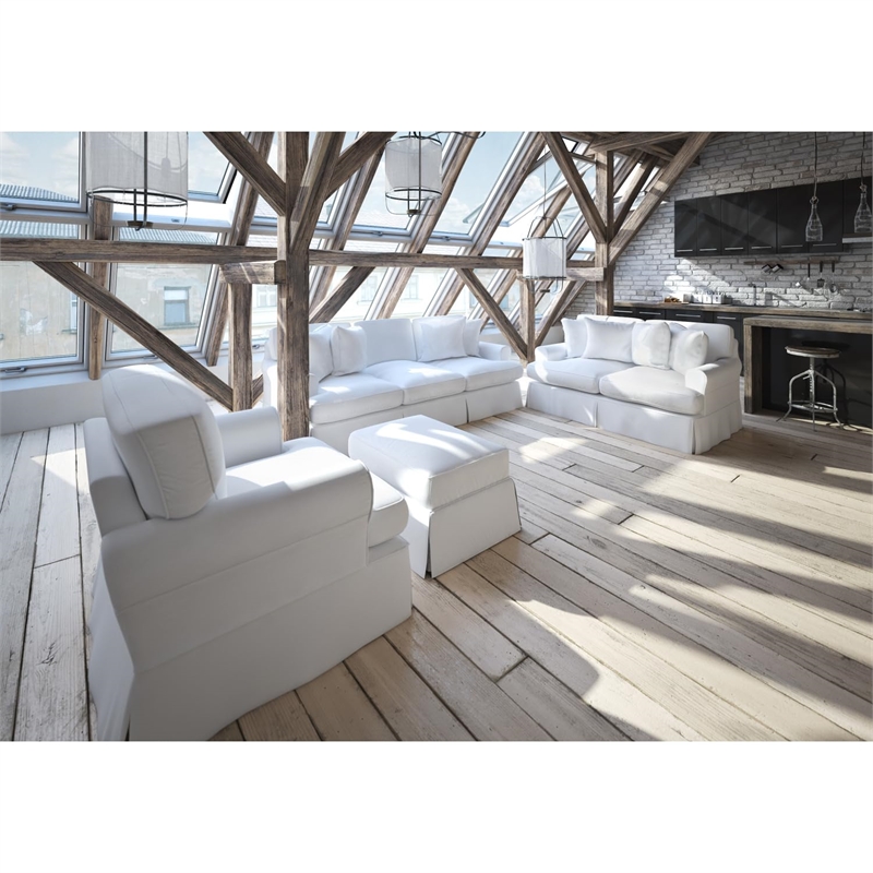 Sunset Trading Horizon Cotton Slipcovered T-Cushion Chair in White