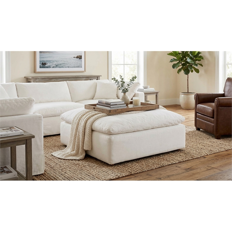 Sunset Trading Puff Fabric Slipcovered Sectional Modular Ottoman in White