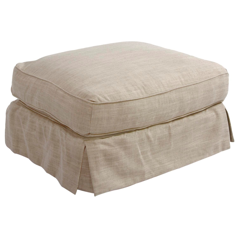 Sunset Trading Americana Box Cushion Fabric Slipcovered Ottoman Linen Tan