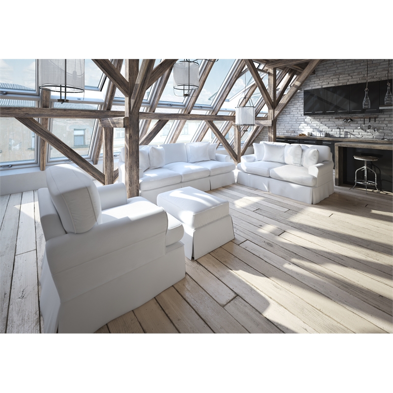 Sunset Trading Horizon Slipcovered Ottoman in Warm White Fabric