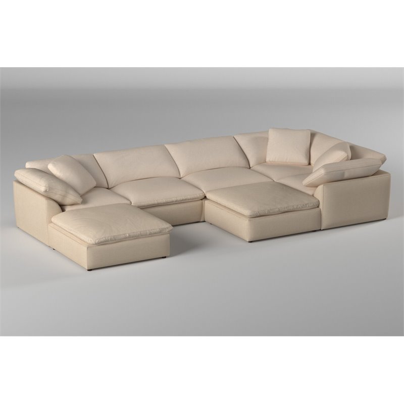 Sunset Trading Puff 7-Piece Fabric Slipcovered Modular Sectional in Tan