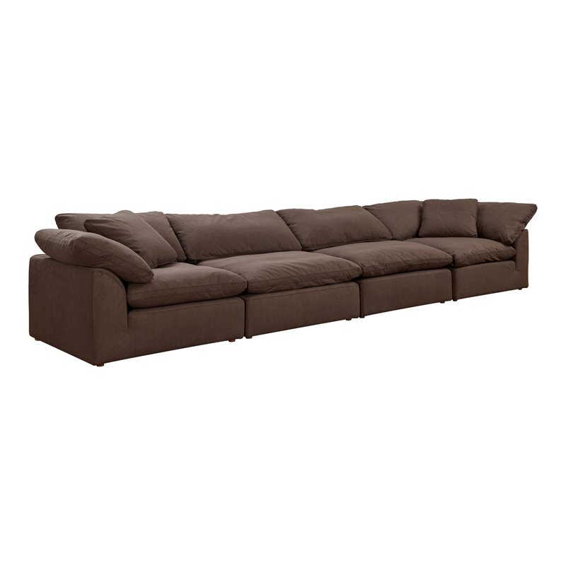 Sunset Trading Puff 4-Piece Fabric Slipcover Sectional Sofa in Brown