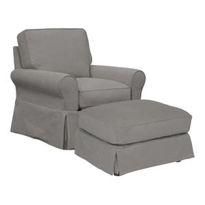 Sunset Trading Horizon Fabric Slipcovered Swivel Rocking Chair & Ottoman in Gray