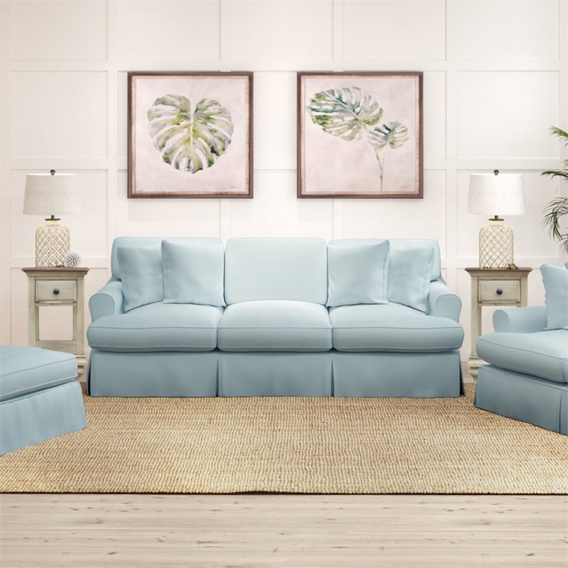 Sunset Trading Horizon T-Cushion Fabric Slipcovered Sofa in Ocean Blue