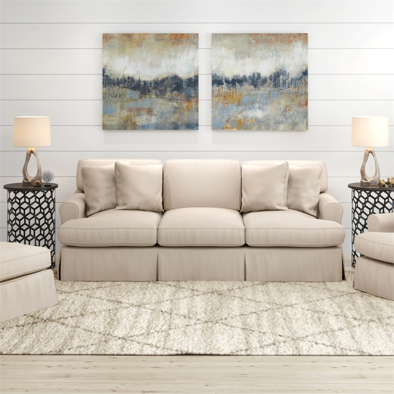 Sunset Trading Horizon T-Cushion Fabric Slipcovered Sofa in Tan