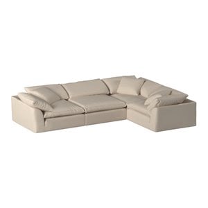 Sunset Trading Puff 4-Piece L-Shaped Fabric Slipcover Sectional in Tan