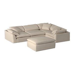 Sunset Trading Puff 5-Piece L-Shaped Fabric Slipcover Sectional in Tan