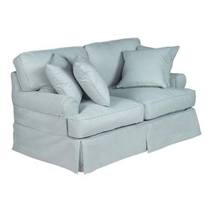 Sunset Trading Horizon T-Cushion Fabric Slipcovered Loveseat in Ocean Blue