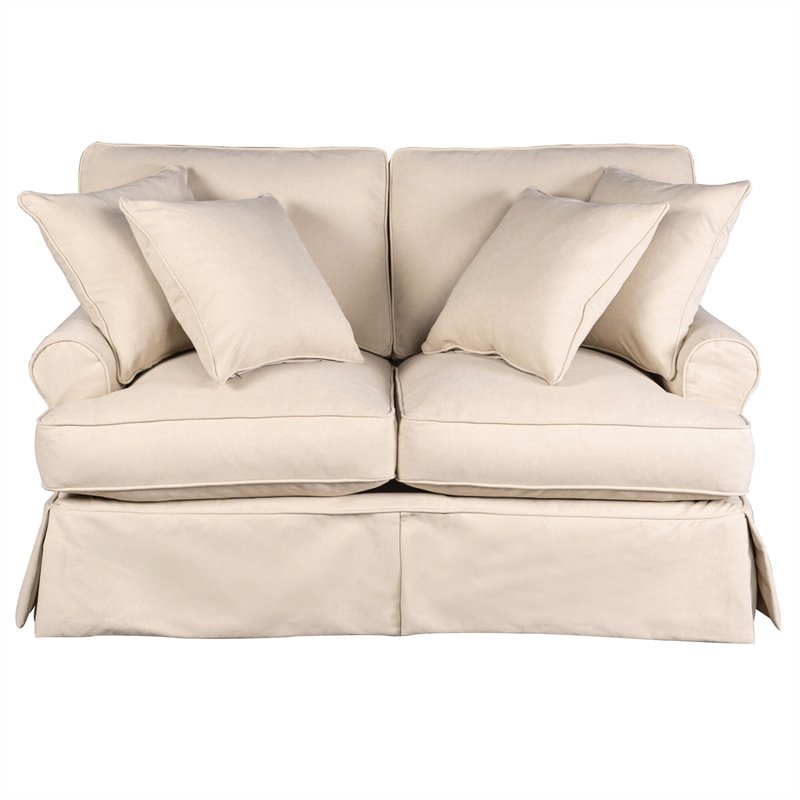 Sunset Trading Horizon T-Cushion Fabric Slipcovered Loveseat in Tan