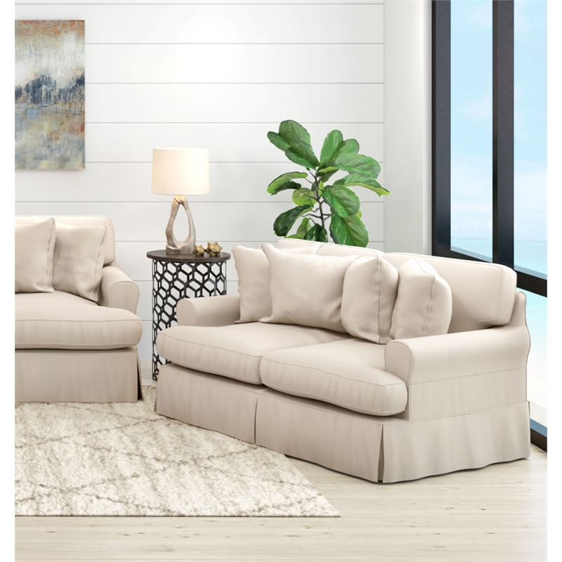 Sunset Trading Horizon T-Cushion Fabric Slipcovered Loveseat in Tan