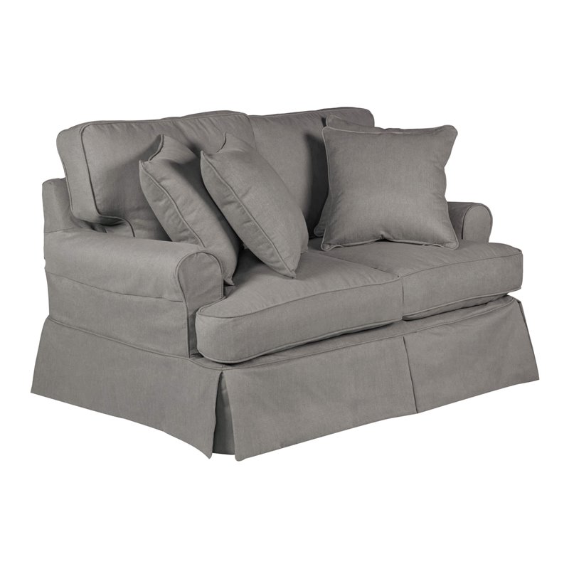 Sunset Trading Horizon T-Cushion Fabric Slipcovered Loveseat in Gray