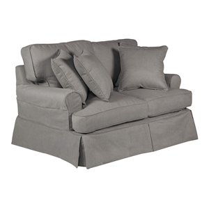 Sunset Trading Horizon T-Cushion Fabric Slipcovered Loveseat in Gray