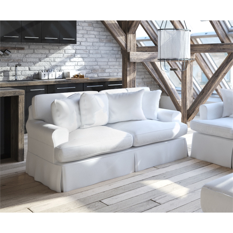 Sunset Trading Horizon T-Cushion Cotton Fabric Slipcovered Loveseat  Warm White