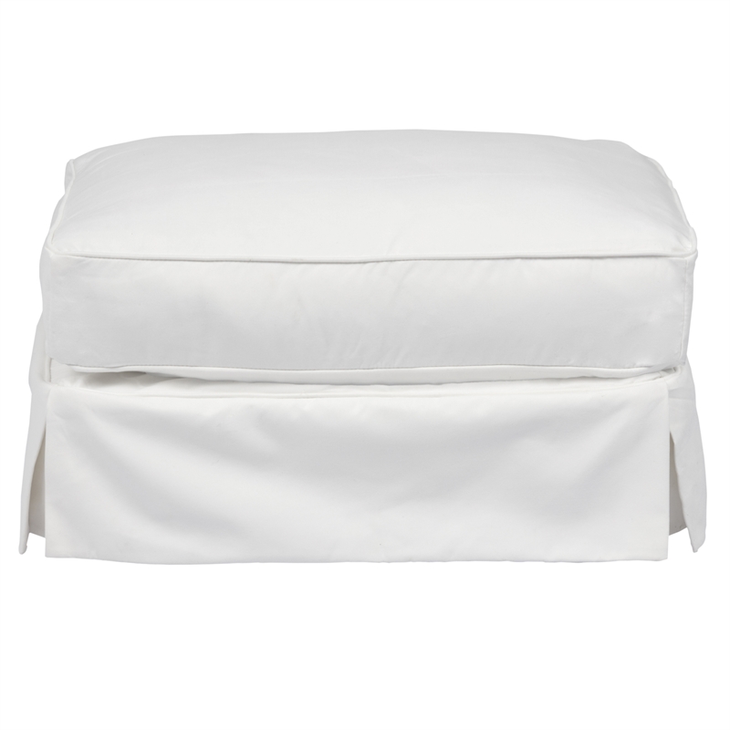 Sunset Trading Horizon T-Cushion Fabric Slipcovered Chair with Ottoman in White