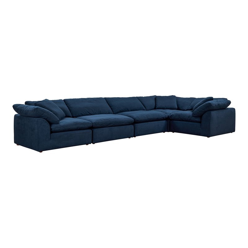 Sunset Trading Puff 5-Piece Fabric Slipcover Sectional Sofa in Navy