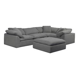 Sunset Trading Puff 5-Piece L-Shaped Fabric Slipcover Sectional in Gray