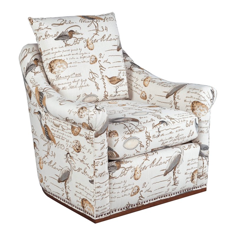 Sunset Trading Birdscript Rolled Arms/Nailhead Trim Fabric Swivel Chair in Cream